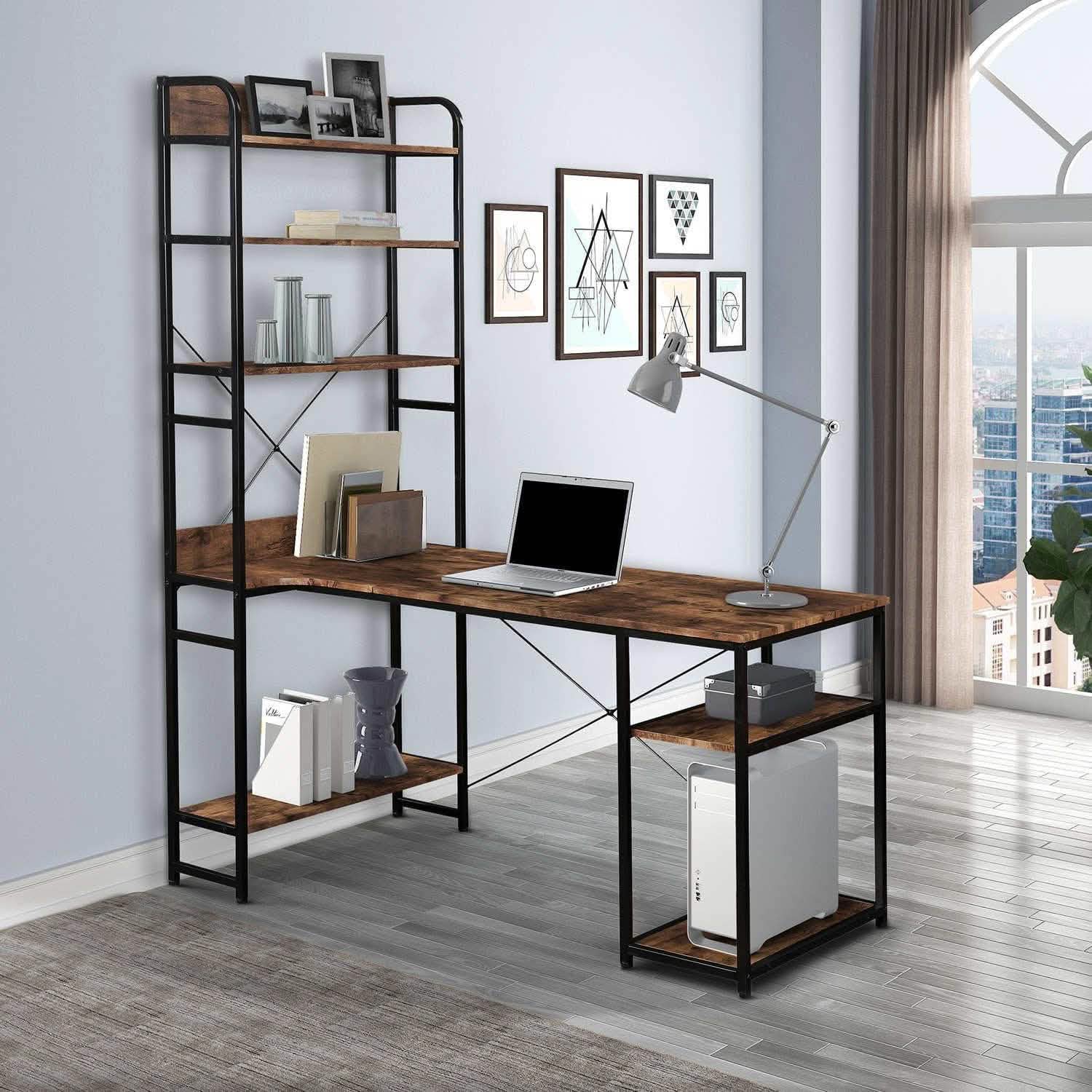 Computer Desk with 4 Tier Storage Shelves Large L-Shaped DailySale