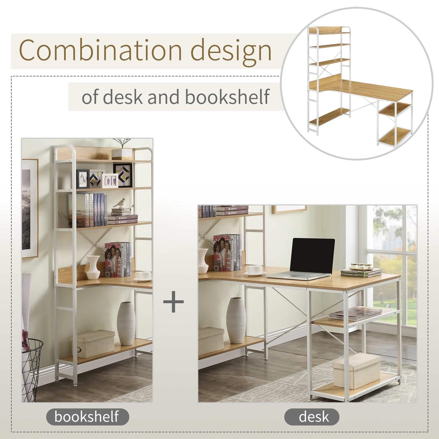 Computer Desk with 4 Tier Storage Shelves Large L-Shaped DailySale