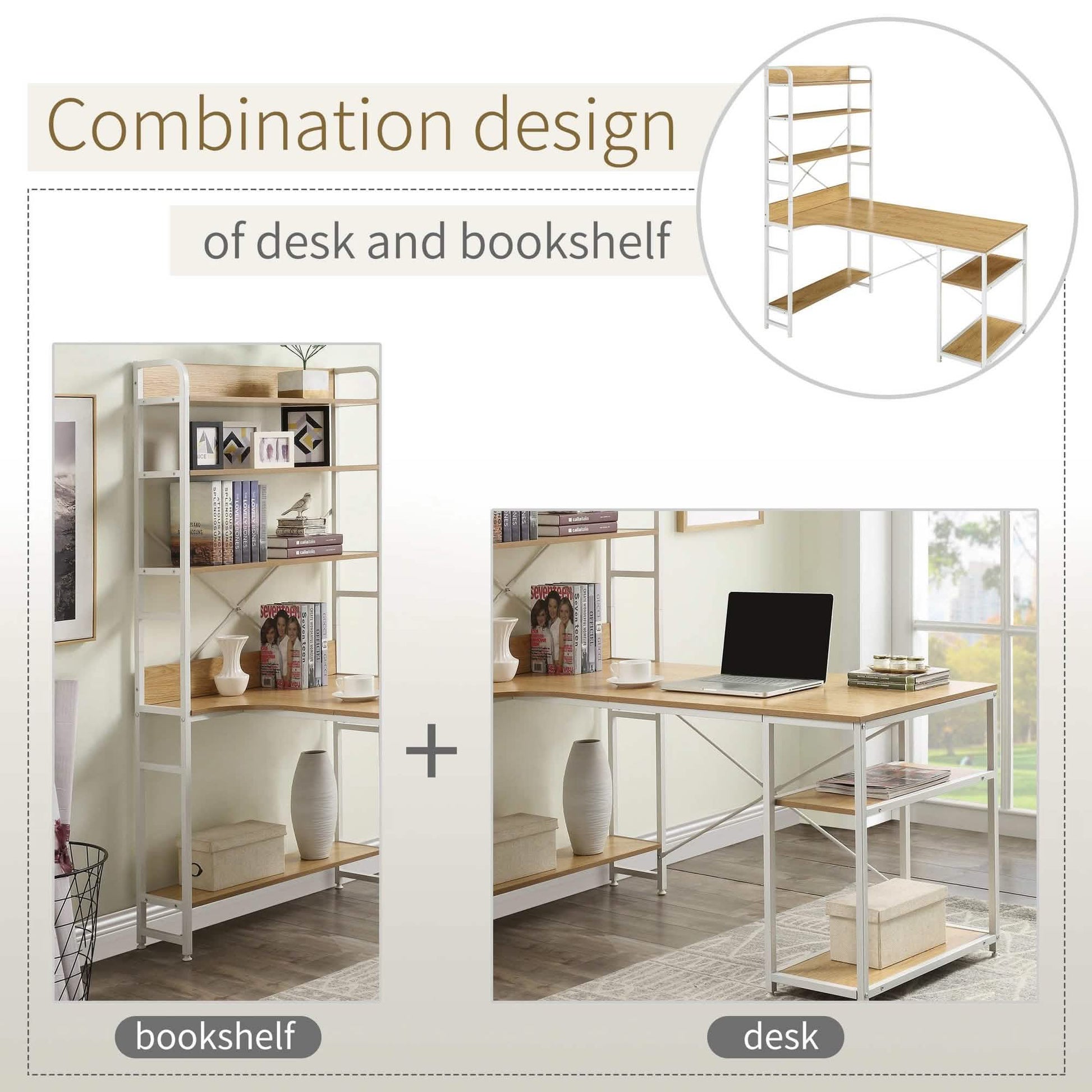 Computer Desk with 4 Tier Storage Shelves Large L-Shaped DailySale