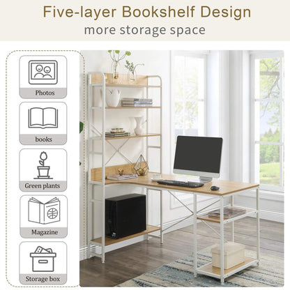 Computer Desk with 4 Tier Storage Shelves Large L-Shaped DailySale