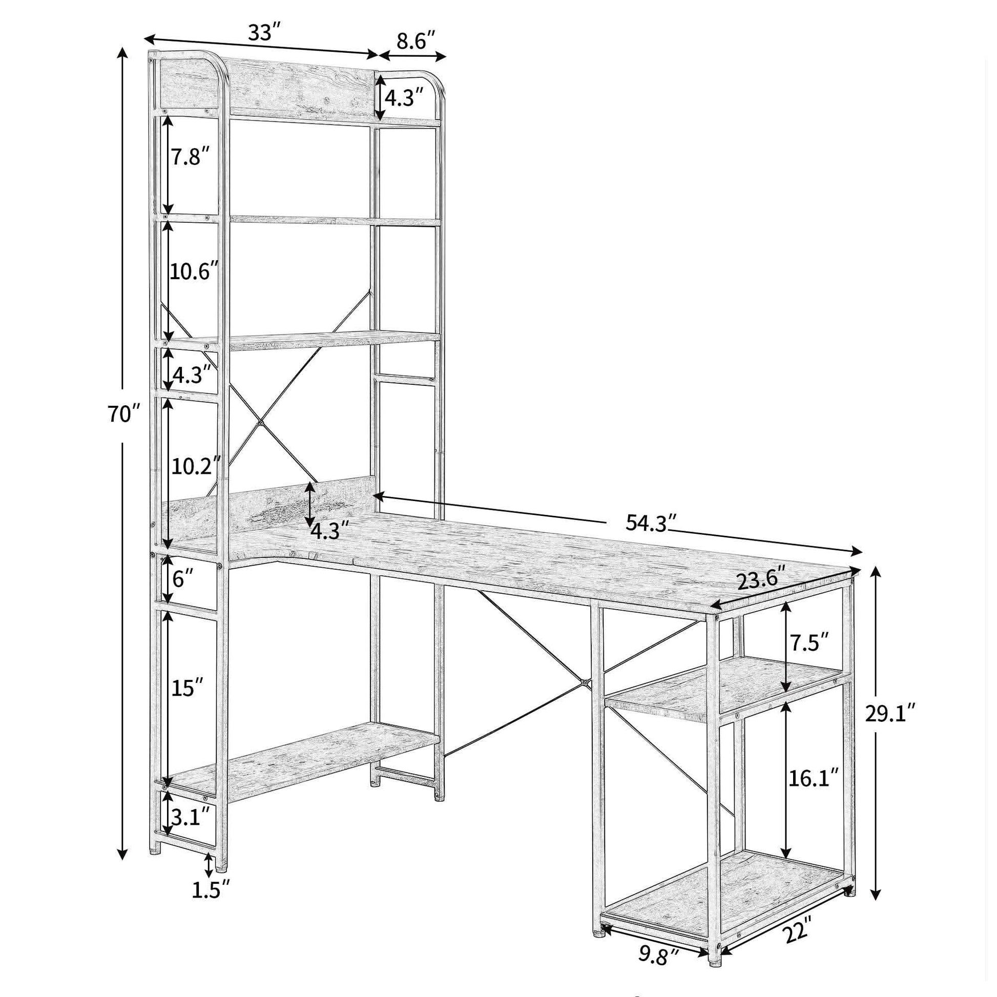 Computer Desk with 4 Tier Storage Shelves Large L-Shaped DailySale