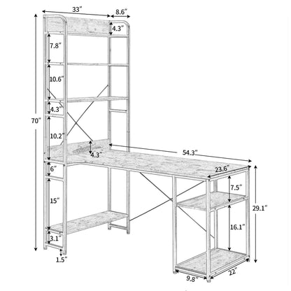 Computer Desk with 4 Tier Storage Shelves Large L-Shaped DailySale