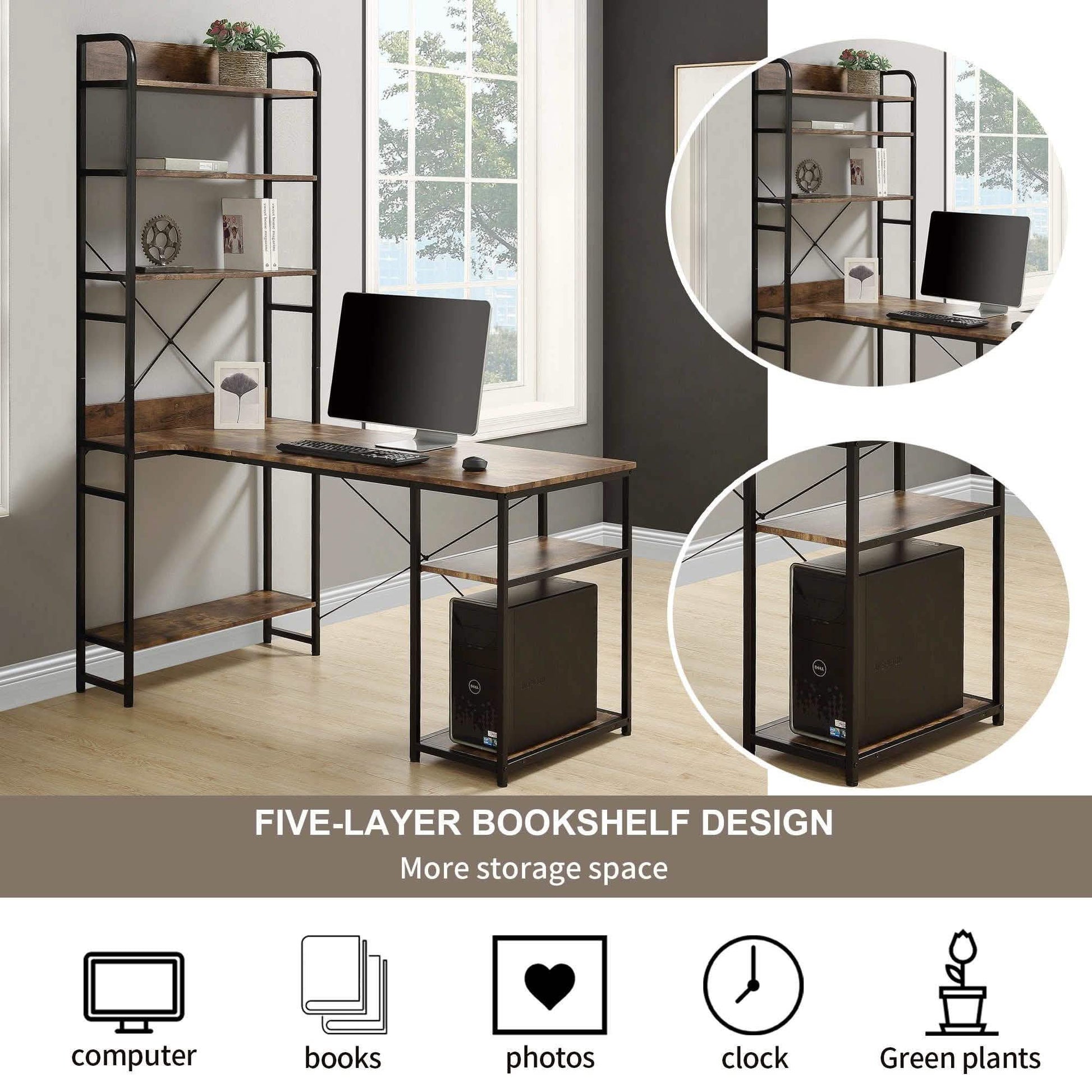 Computer Desk with 4 Tier Storage Shelves Large L-Shaped DailySale