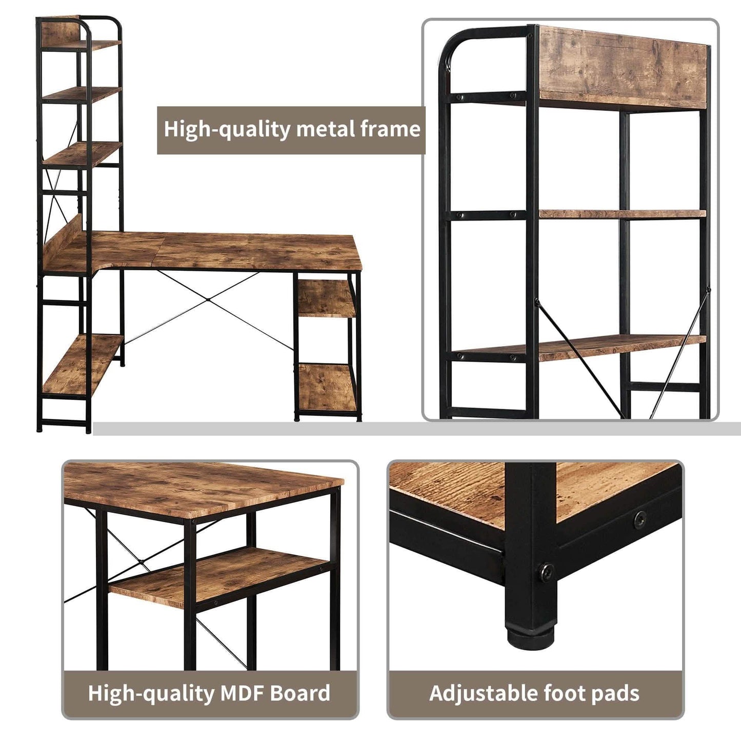 Computer Desk with 4 Tier Storage Shelves Large L-Shaped DailySale