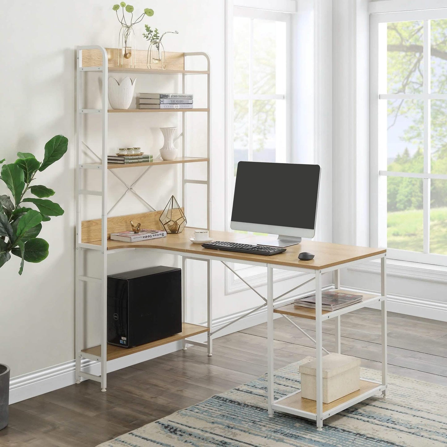 Computer Desk with 4 Tier Storage Shelves Large L-Shaped DailySale
