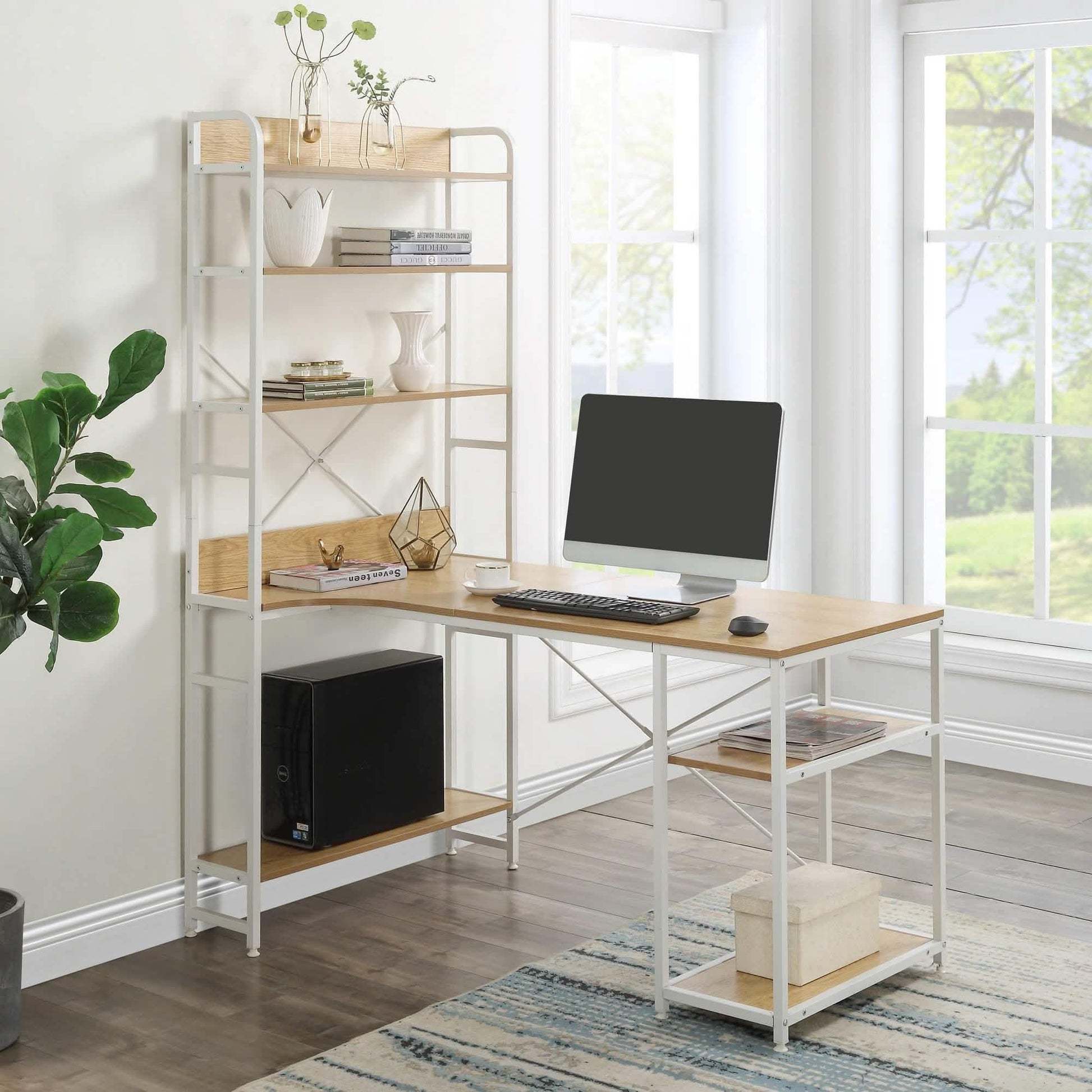 Computer Desk with 4 Tier Storage Shelves Large L-Shaped DailySale