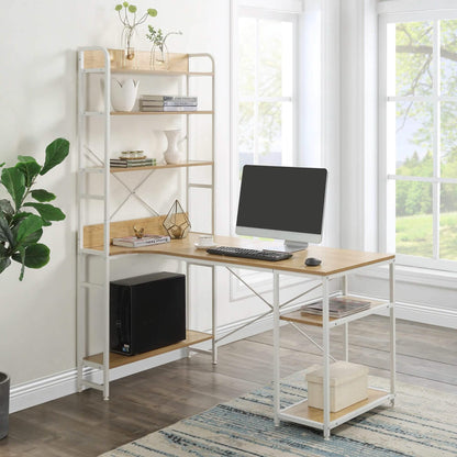 Computer Desk with 4 Tier Storage Shelves Large L-Shaped DailySale