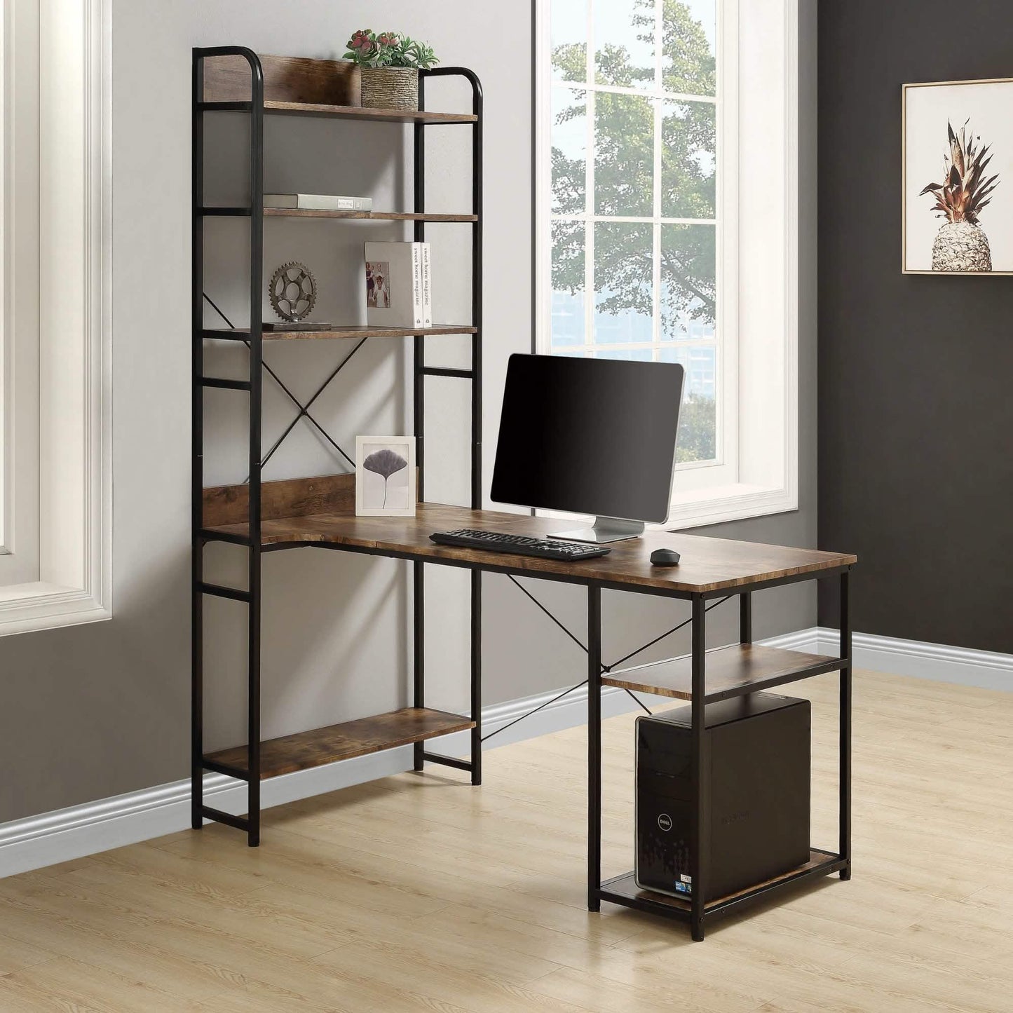 Computer Desk with 4 Tier Storage Shelves Large L-Shaped DailySale