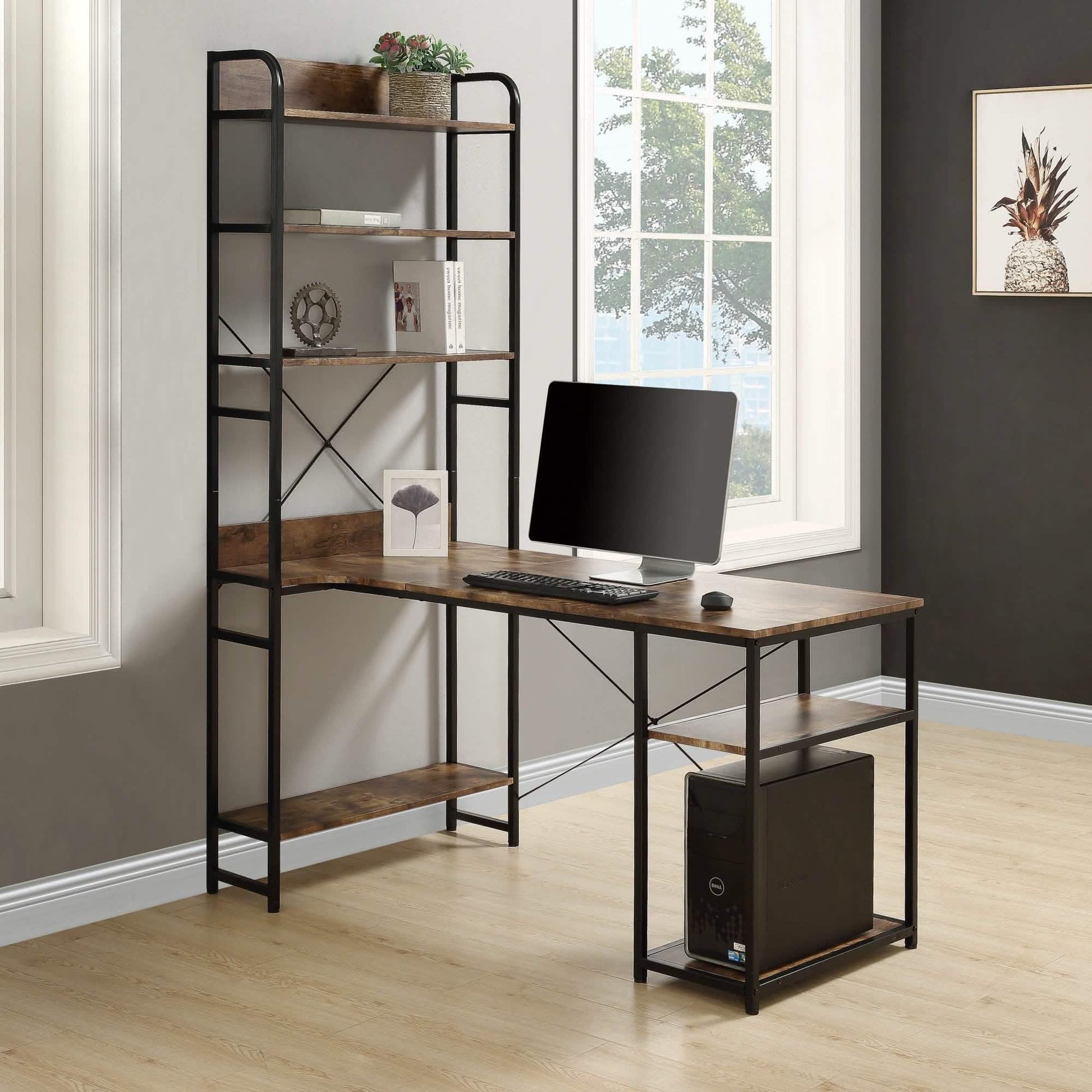 Computer Desk with 4 Tier Storage Shelves Large L-Shaped DailySale