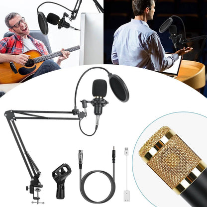 Condenser Microphone Bundle Shock Mount with Adjustable Boom Arm Sound Card DailySale