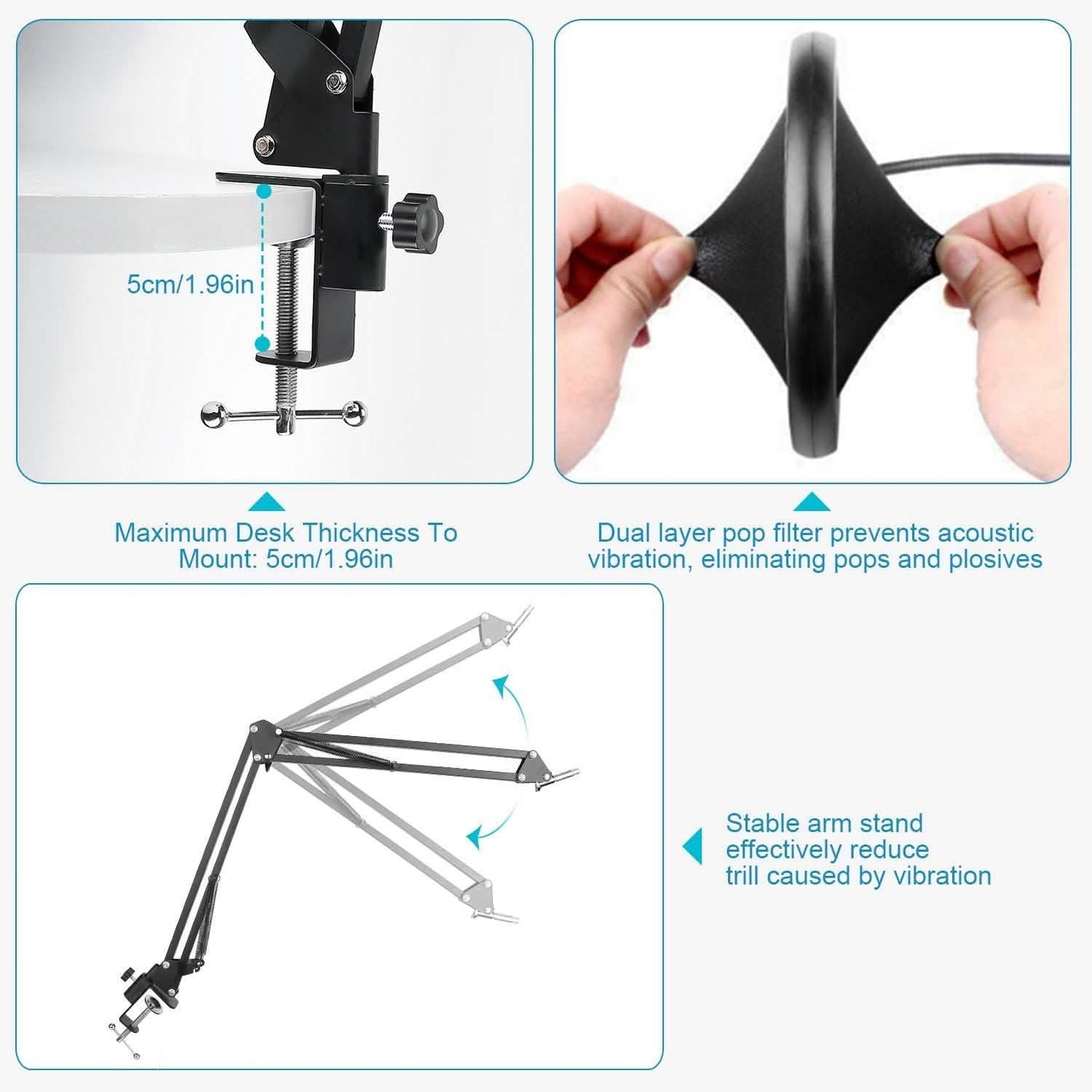 Condenser Microphone Bundle Shock Mount with Adjustable Boom Arm Sound Card DailySale