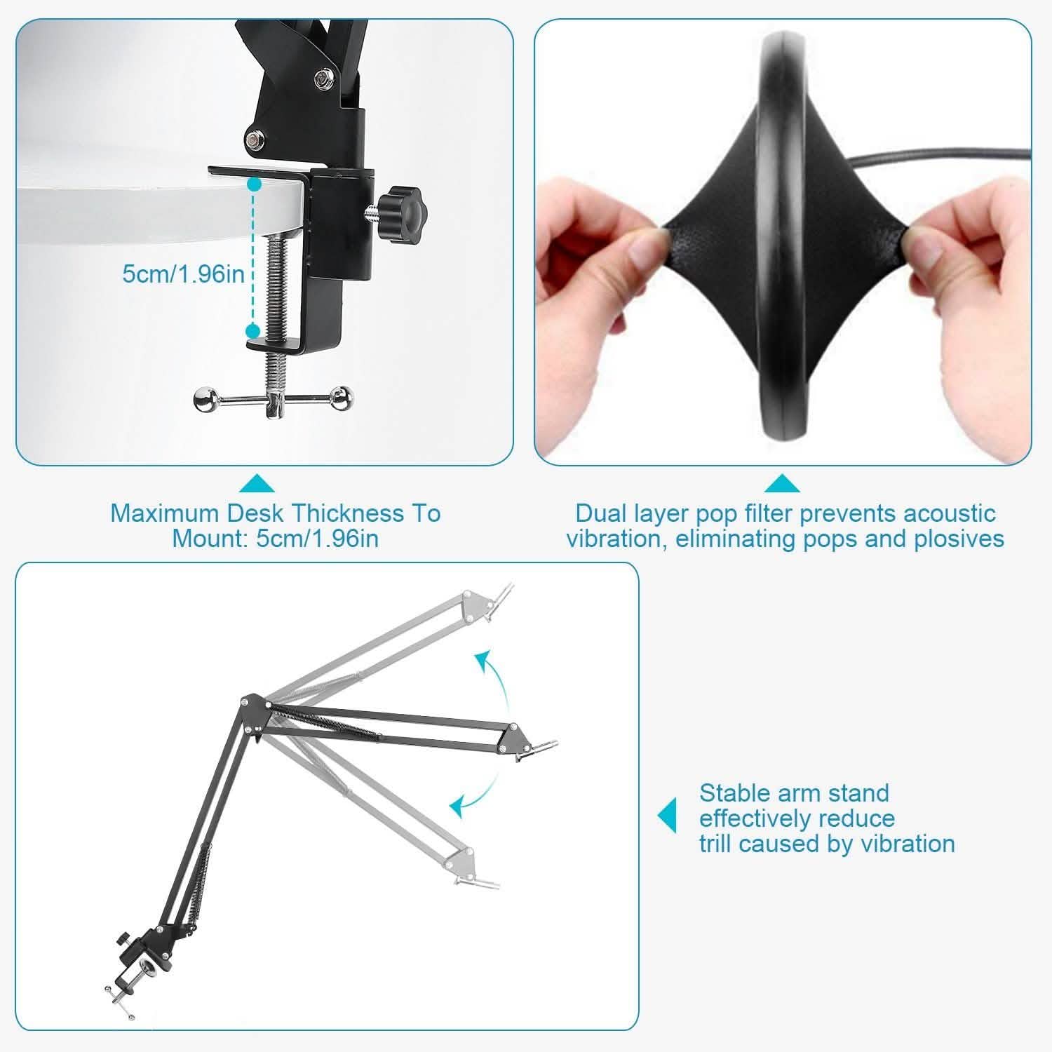Condenser Microphone Bundle Shock Mount with Adjustable Boom Arm Sound Card DailySale
