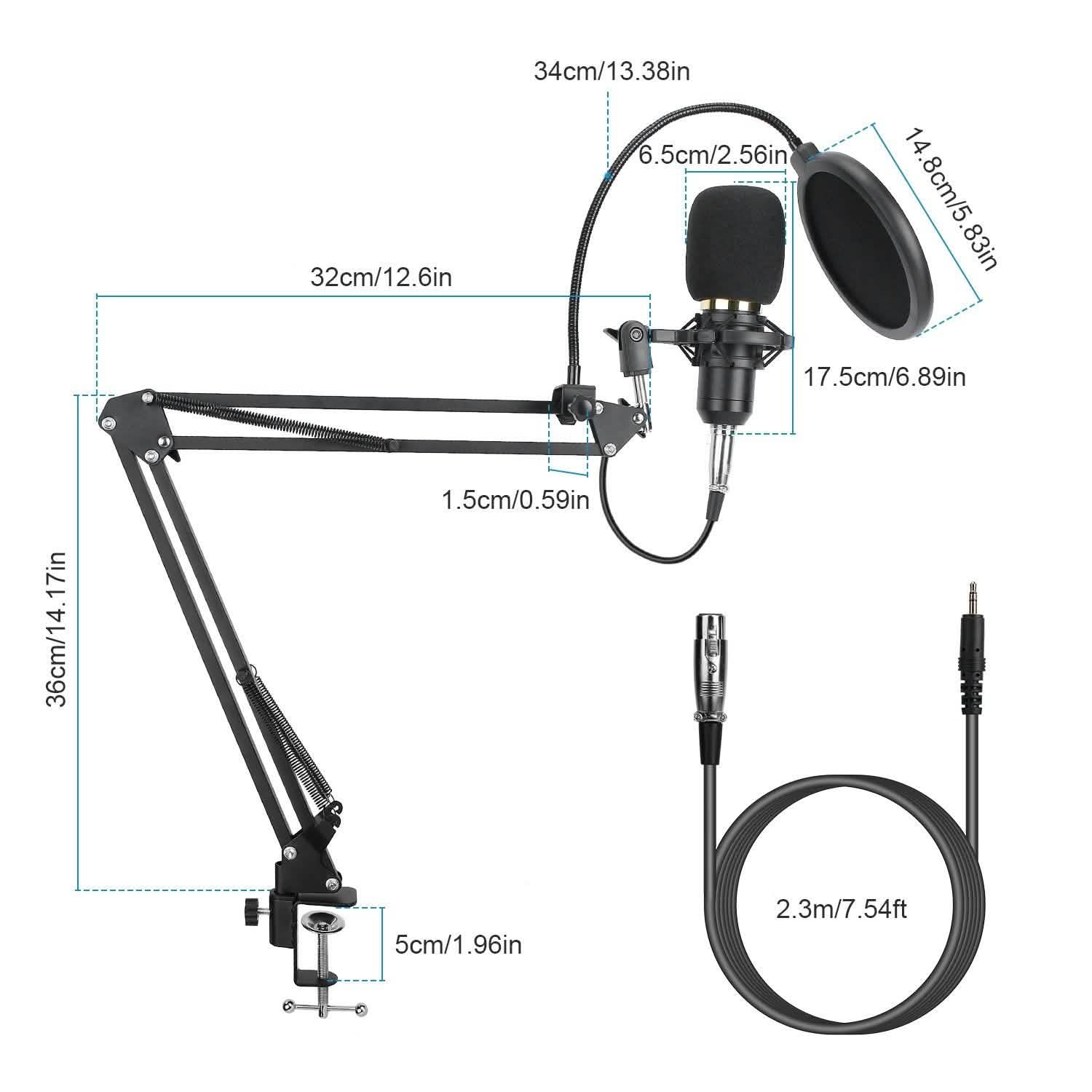Condenser Microphone Bundle Shock Mount with Adjustable Boom Arm Sound Card DailySale