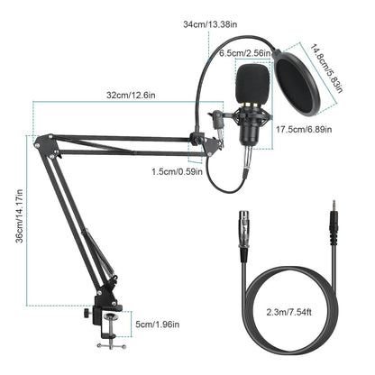 Condenser Microphone Bundle Shock Mount with Adjustable Boom Arm Sound Card DailySale