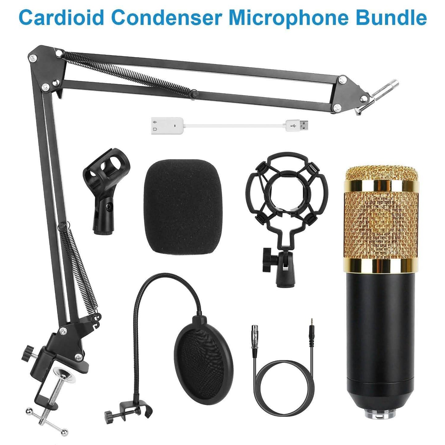 Condenser Microphone Bundle Shock Mount with Adjustable Boom Arm Sound Card DailySale