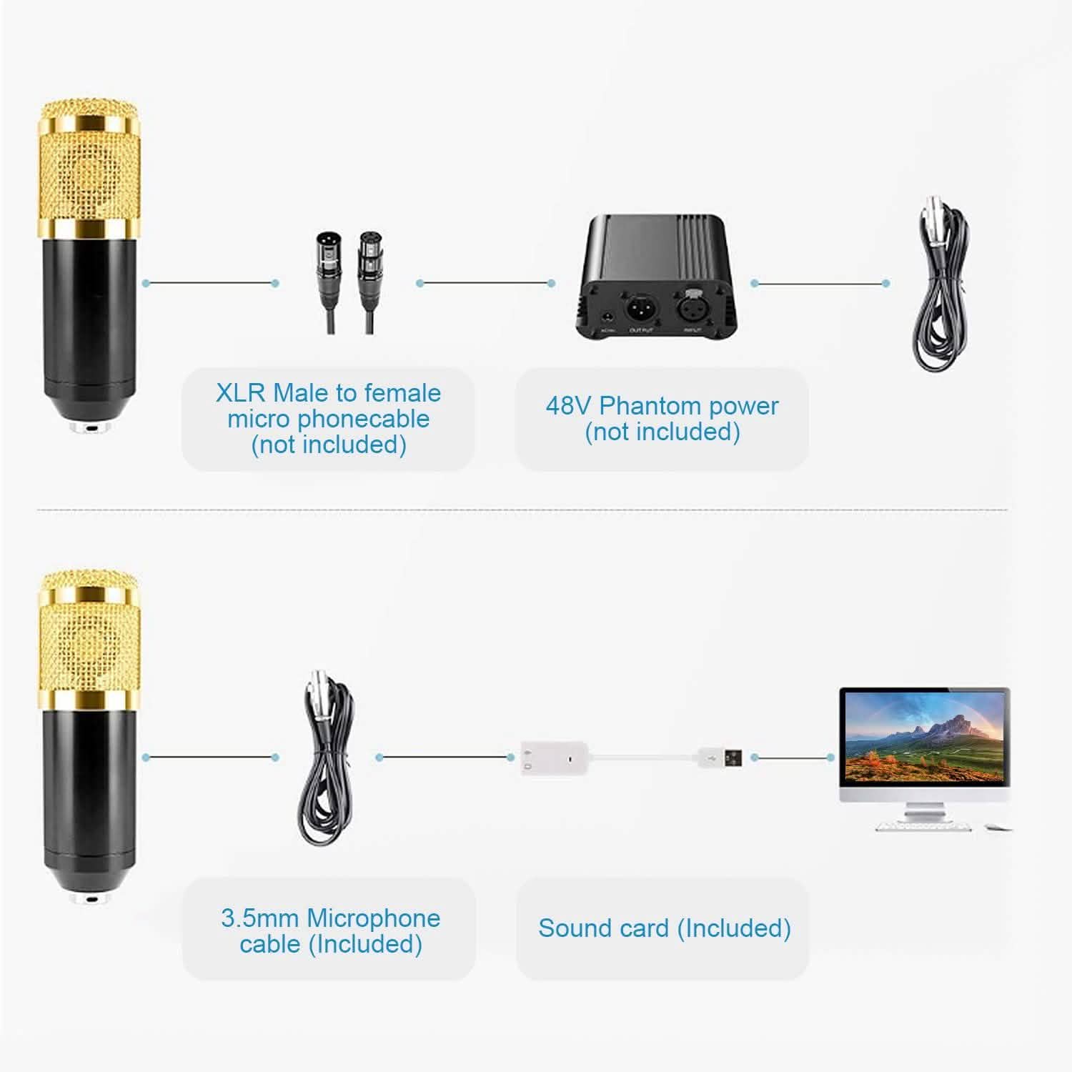 Condenser Microphone Bundle Shock Mount with Adjustable Boom Arm Sound Card DailySale