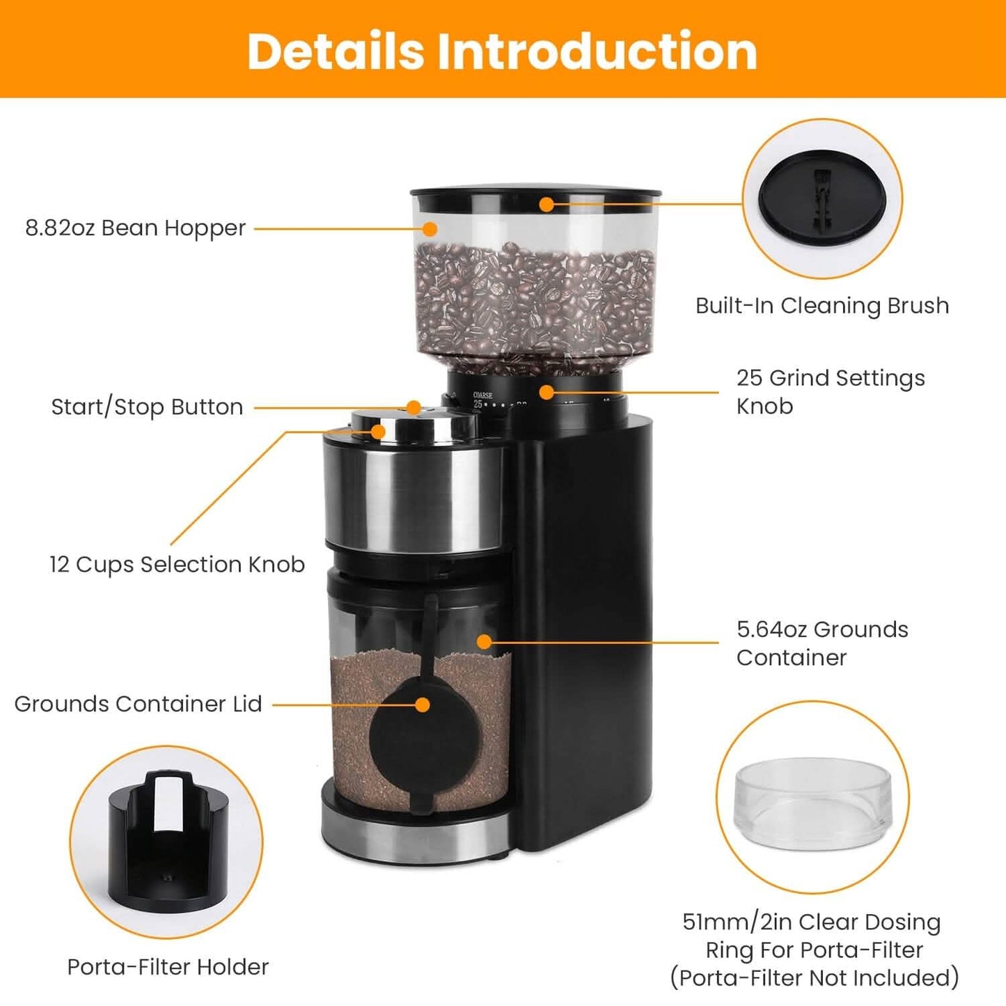 Conical Bur Coffee Bean Electric Grinder with 25 Grind Settings DailySale