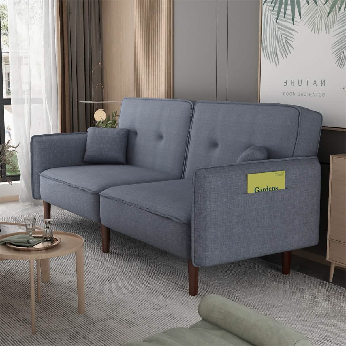 Convertible Futon Sofa Bed with 2 Pillows DailySale