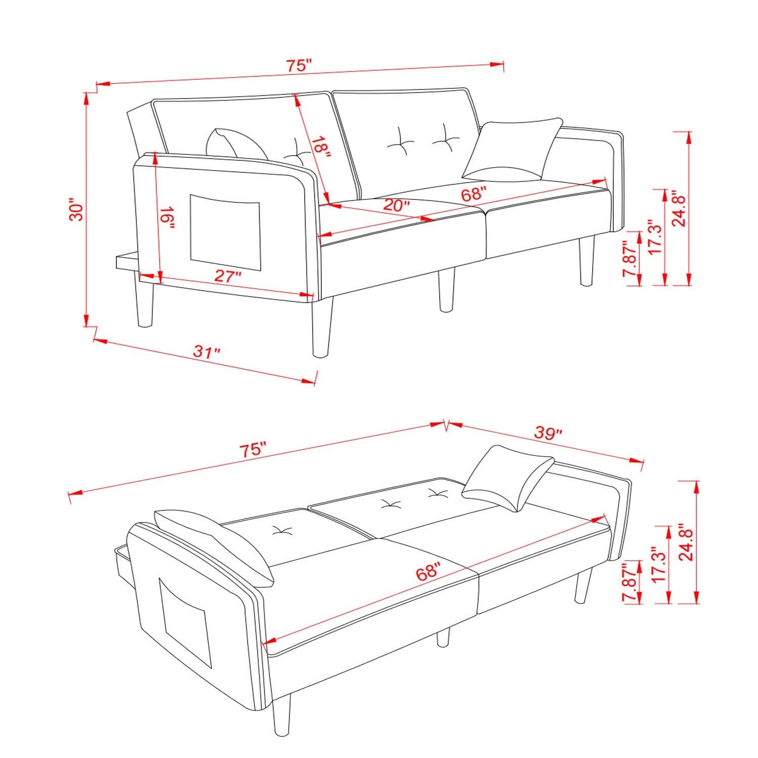 Convertible Futon Sofa Bed with 2 Pillows DailySale