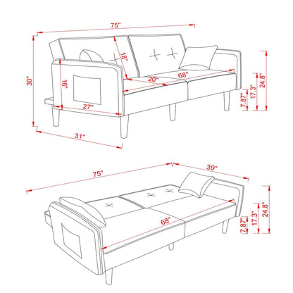 Convertible Futon Sofa Bed with 2 Pillows DailySale