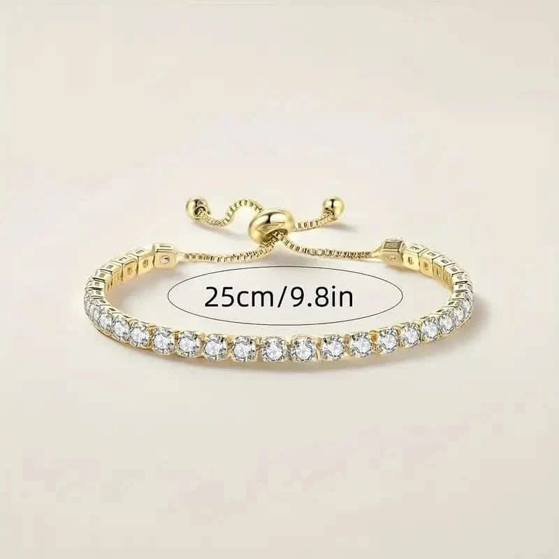 Copper Base with Plated Finish Synthetic Cubic Zirconia Inlay Adjustable Tennis Bracelet for Women DailySale