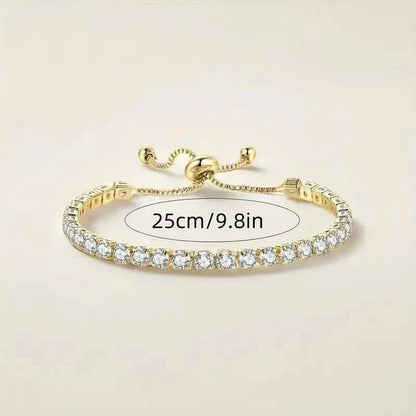 Copper Base with Plated Finish Synthetic Cubic Zirconia Inlay Adjustable Tennis Bracelet for Women DailySale