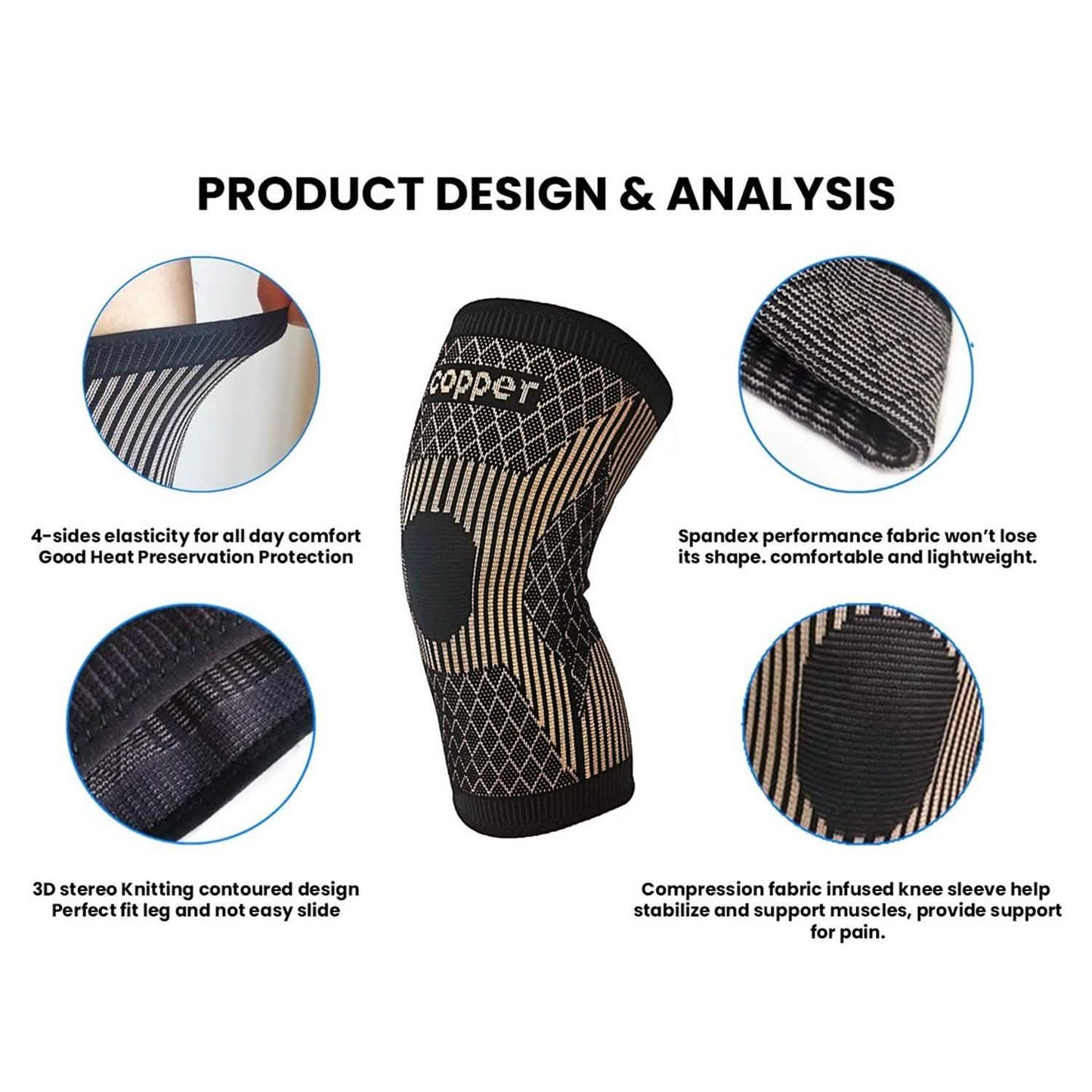 Copper Breathable Recovery Knee Support Brace Sleeve DailySale