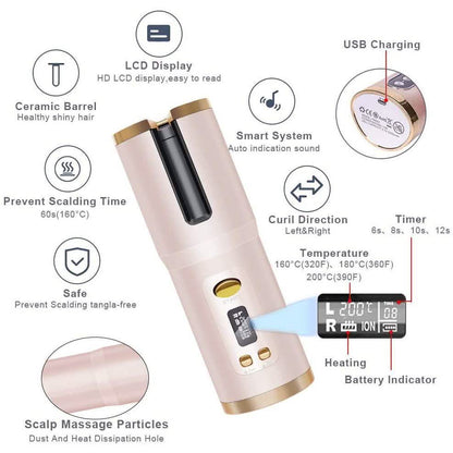 Cordless Automatic Portable Ceramic Barrel Hair Curler DailySale