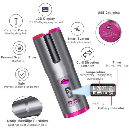Cordless Automatic Portable Ceramic Barrel Hair Curler DailySale