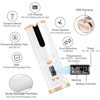 Cordless Automatic Portable Ceramic Barrel Hair Curler DailySale