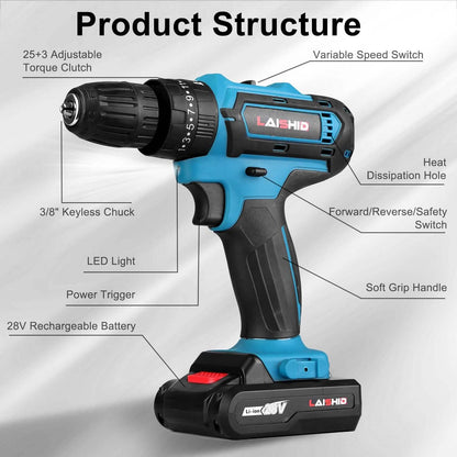 Cordless Drill Set with 2 Pieces 8V Batteries and Charger 2 Variable Speed 3/8In Keyless Chuck DailySale