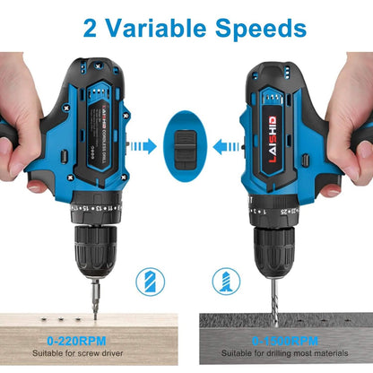 Cordless Drill Set with 2 Pieces 8V Batteries and Charger 2 Variable Speed 3/8In Keyless Chuck DailySale