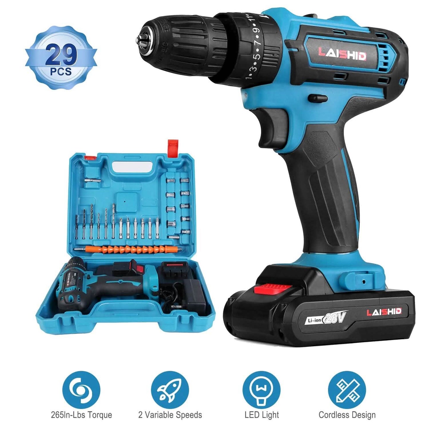Cordless Drill Set with 2 Pieces 8V Batteries and Charger 2 Variable Speed 3/8In Keyless Chuck DailySale
