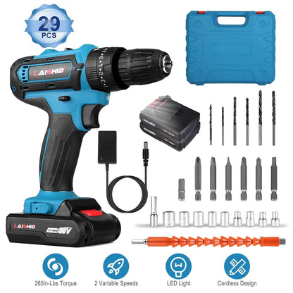 Cordless Drill Set with 2 Pieces 8V Batteries and Charger 2 Variable Speed 3/8In Keyless Chuck DailySale