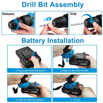 Cordless Drill Set with 2 Pieces 8V Batteries and Charger 2 Variable Speed 3/8In Keyless Chuck DailySale