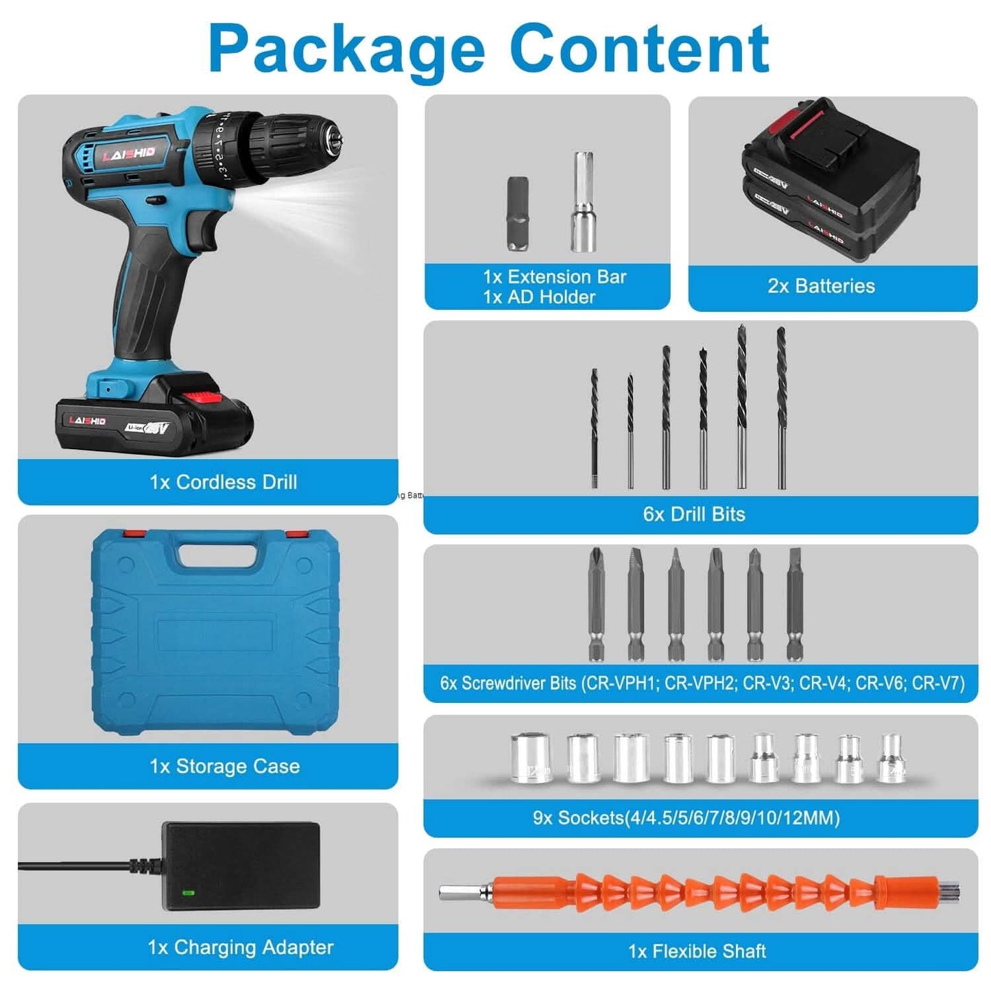 Cordless Drill Set with 2 Pieces 8V Batteries and Charger 2 Variable Speed 3/8In Keyless Chuck DailySale