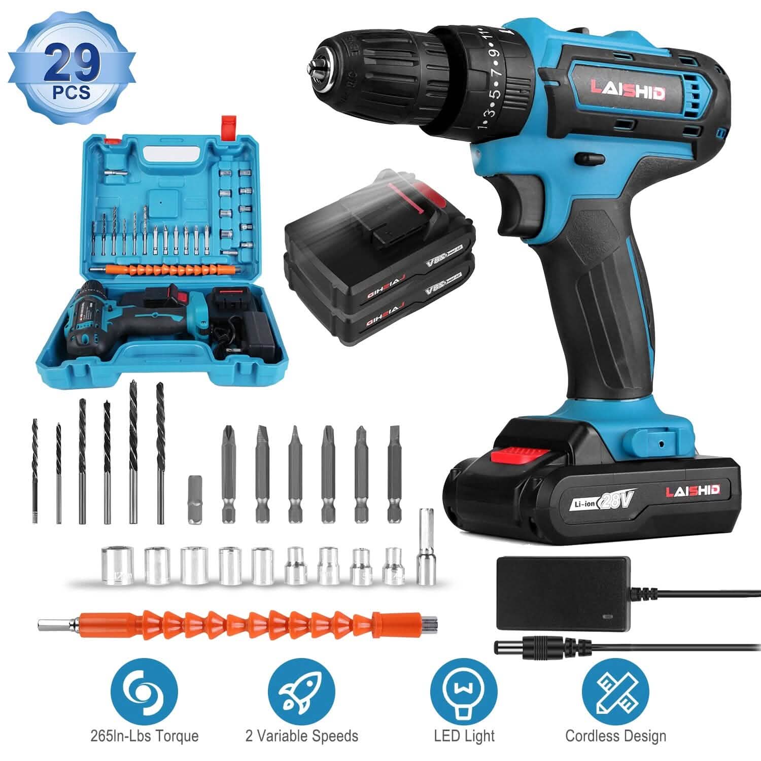 Cordless Drill Set with 2 Pieces 8V Batteries and Charger 2 Variable Speed 3/8In Keyless Chuck DailySale