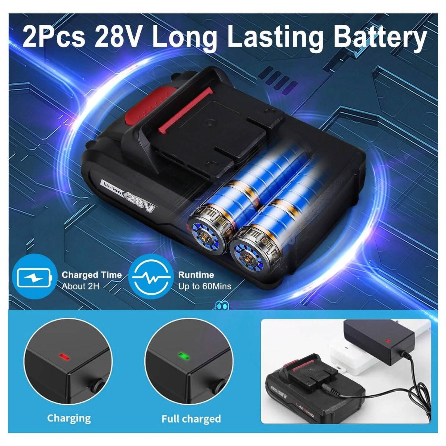 Cordless Drill Set with 2 Pieces 8V Batteries and Charger 2 Variable Speed 3/8In Keyless Chuck DailySale