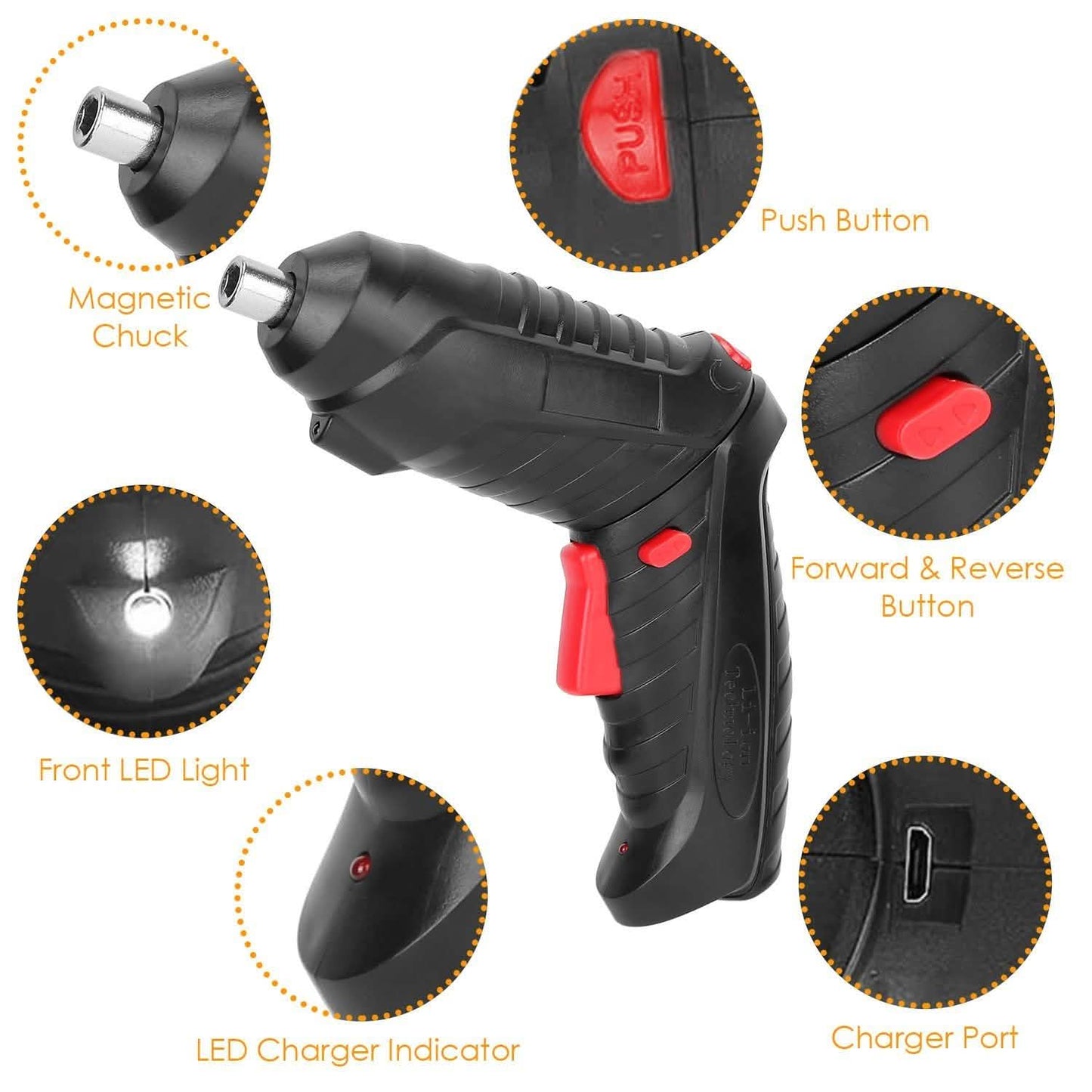 Cordless Electric Screwdriver Set with LED Work Light USB Rechargeable DailySale