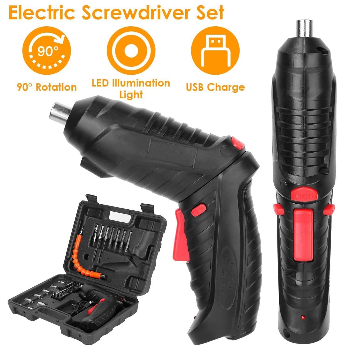 Cordless Electric Screwdriver Set with LED Work Light USB Rechargeable DailySale