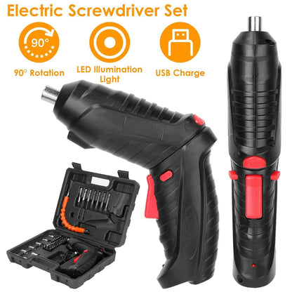 Cordless Electric Screwdriver Set with LED Work Light USB Rechargeable DailySale