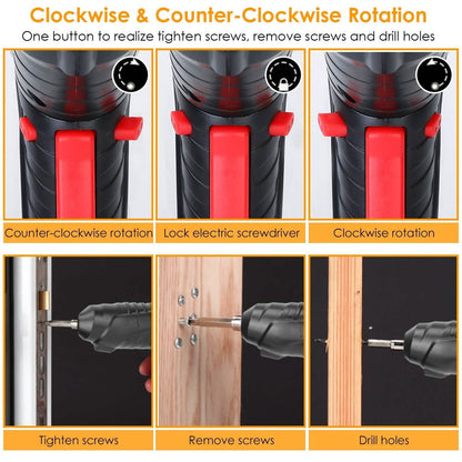 Cordless Electric Screwdriver Set with LED Work Light USB Rechargeable DailySale