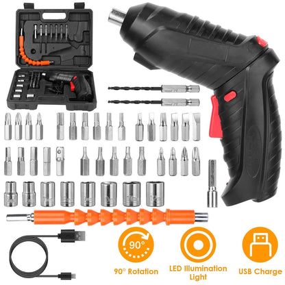 Cordless Electric Screwdriver Set with LED Work Light USB Rechargeable DailySale