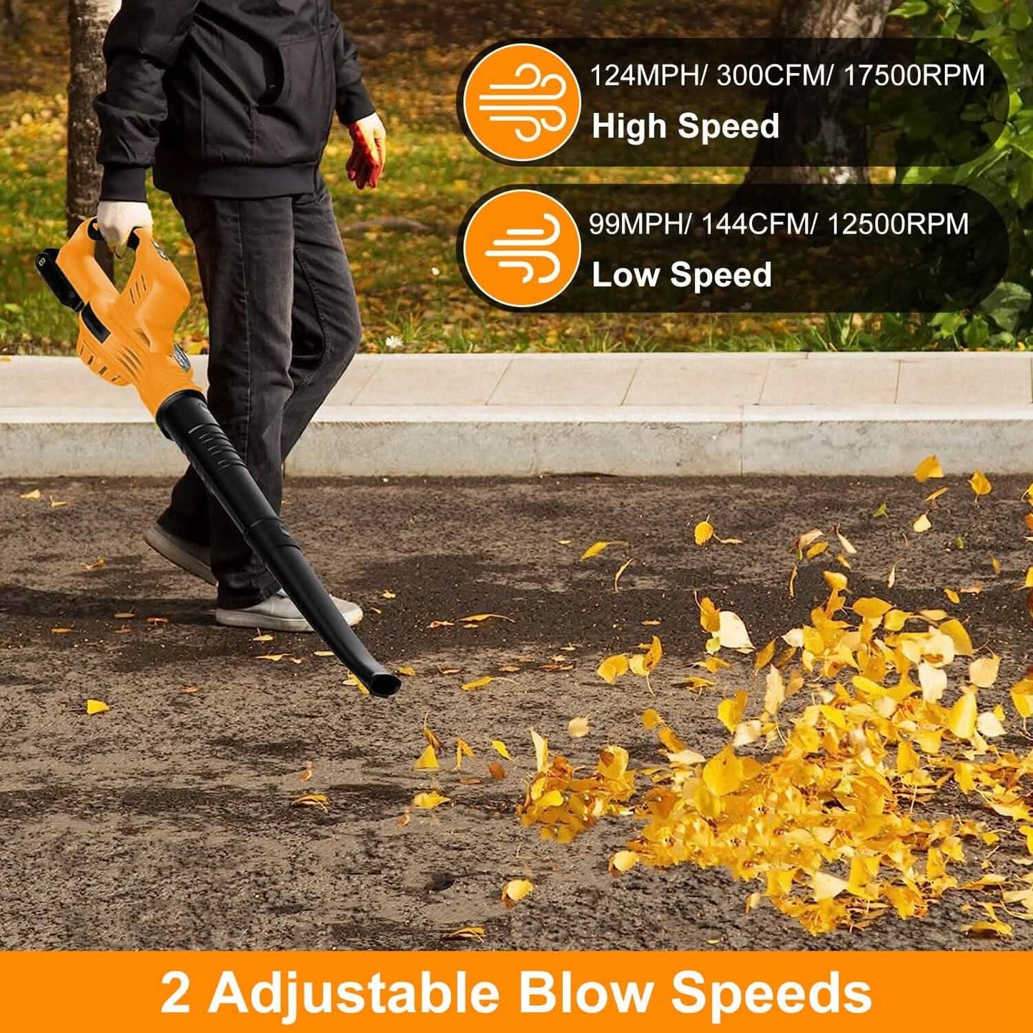 Cordless Leaf Blower Battery Powered Max 124MPH 300CFM with 2 Adjustable Speeds DailySale