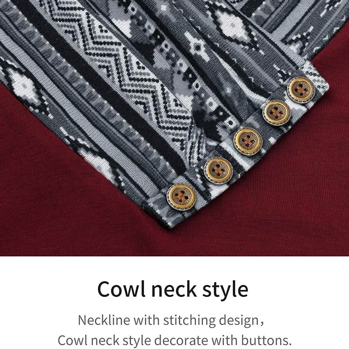 Cowl Neck Long Sleeve Patchwork Top DailySale