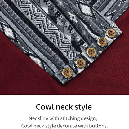 Cowl Neck Long Sleeve Patchwork Top DailySale