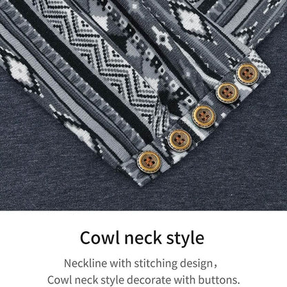 Cowl Neck Long Sleeve Patchwork Top DailySale