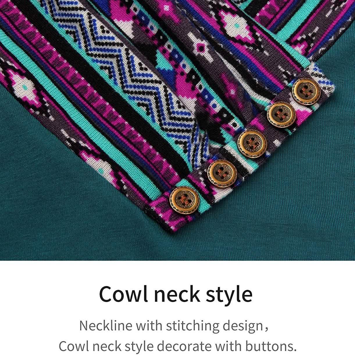 Cowl Neck Long Sleeve Patchwork Top DailySale