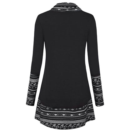Cowl Neck Long Sleeve Patchwork Top DailySale
