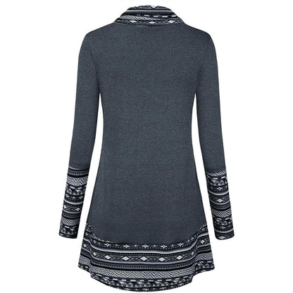 Cowl Neck Long Sleeve Patchwork Top DailySale